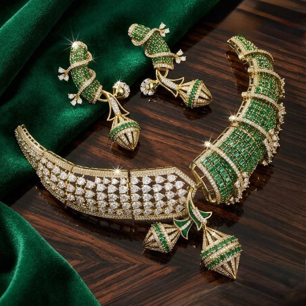 Tanish Art Jewellery Designer American Daimond Choker Necklace Set