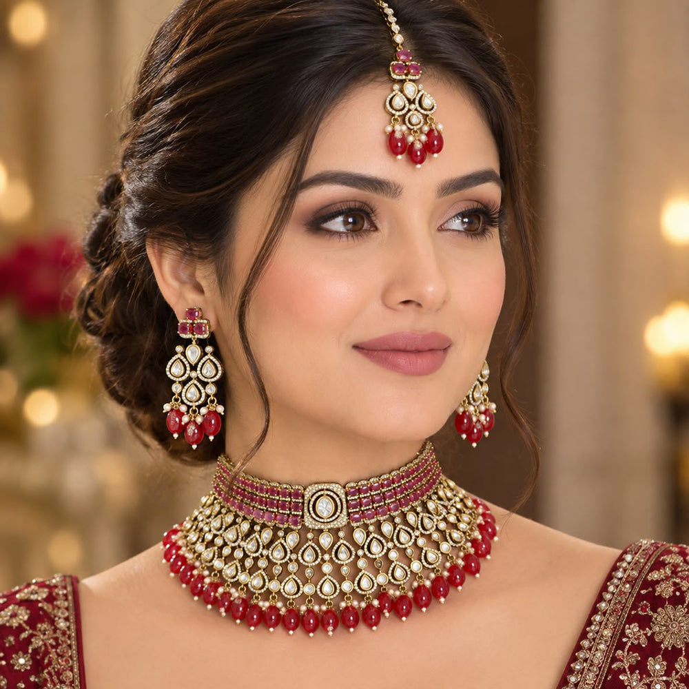 Tanish Art Jewellery Designer American Daimond And Beads Choker Necklace Set