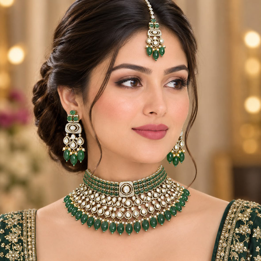 Tanish Art Jewellery Designer American Daimond And Beads Choker Necklace Set