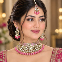Tanish Art Jewellery Designer American Daimond And Beads Choker Necklace Set