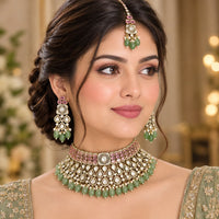 Tanish Art Jewellery Designer American Daimond And Beads Choker Necklace Set