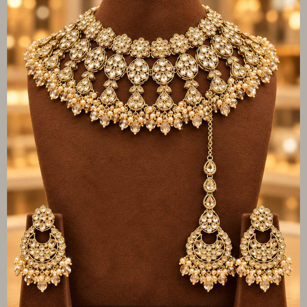 Tanish Art Jewellery Traditional Pota Stone And Beads Choker Necklace Set