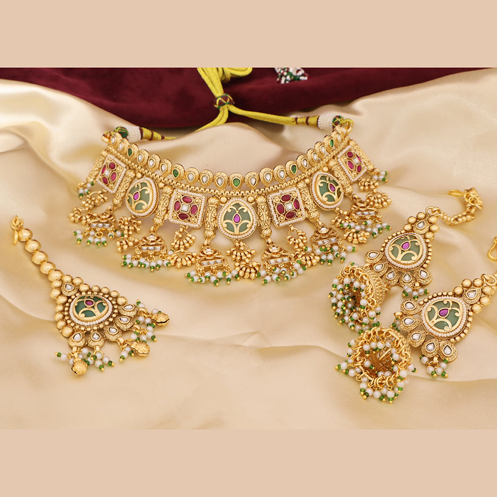 Tanish Art Jewellery Traditional Pota Stone And Beads Choker Necklace Set
