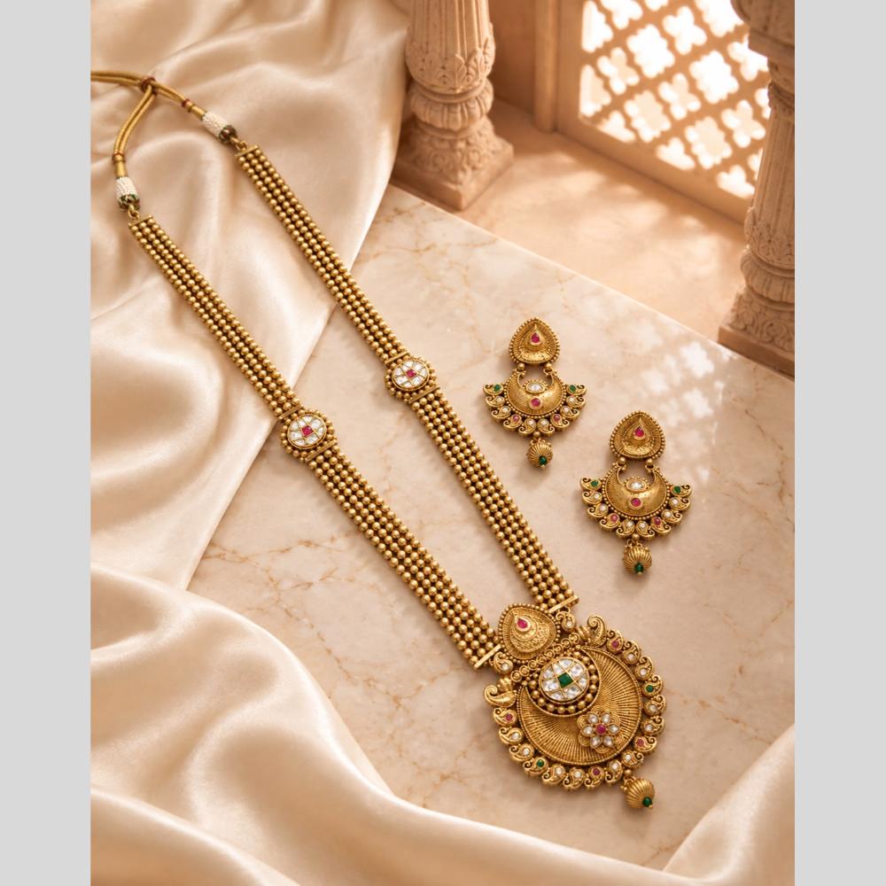Tanish Art Jewellery Traditional Pota Stone And Beads Long  Necklace Set