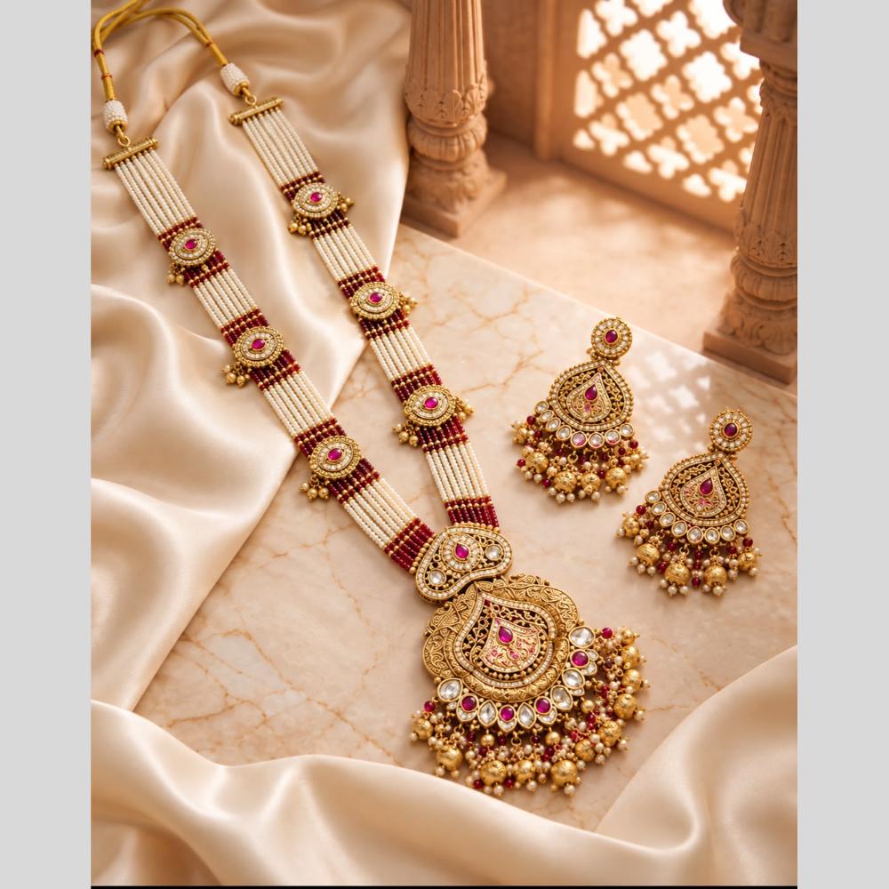Tanish Art Jewellery Traditional Pota Stone And Beads Long  Necklace Set