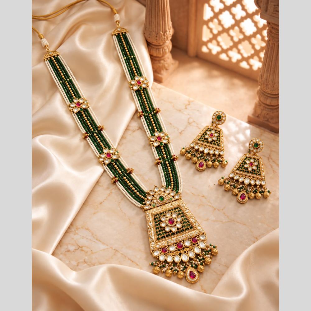 Tanish Art Jewellery Traditional Pota Stone And Beads Long  Necklace Set