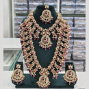 Tanish Art Jewellery Classic Pota Stone And Pearl Double Necklace Set for Women