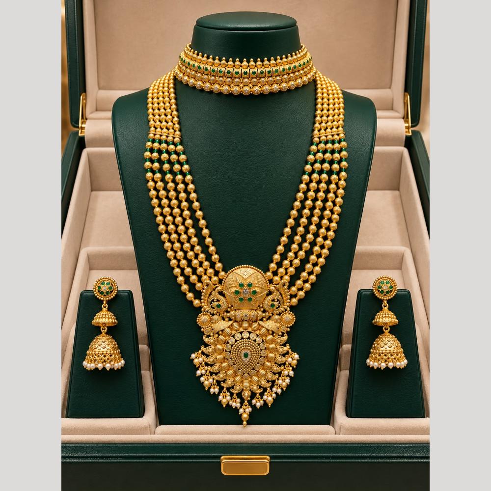 Tanish Art Jewellery Classic Pota Stone And Pearl Double Necklace Set for Women