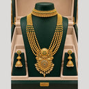 Tanish Art Jewellery Classic Pota Stone And Pearl Double Necklace Set for Women