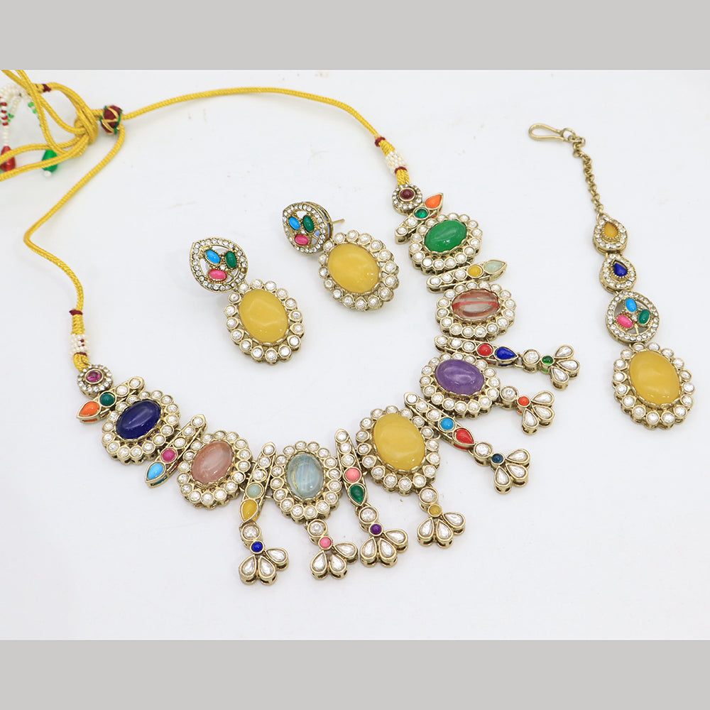 Tanish Art Jewellery Statement Multi - Color Pota Stone Neckalce Set