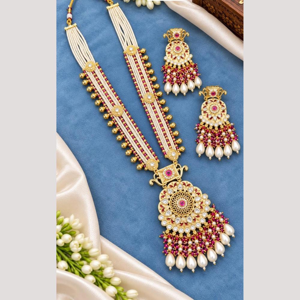 Tanish Art Jewellery Polki Kundan And Pearl Long  Necklace Set