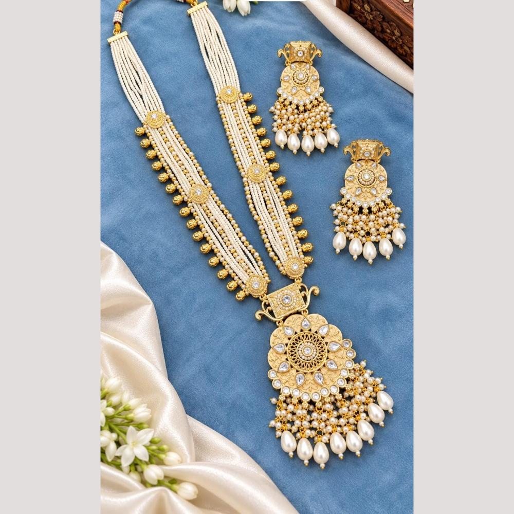 Tanish Art Jewellery Polki Kundan And Pearl Long  Necklace Set