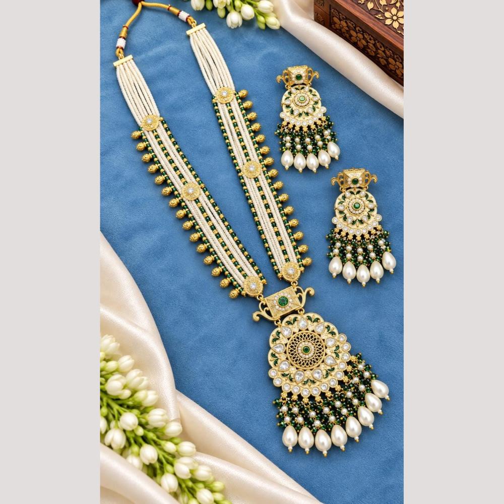 Tanish Art Jewellery Polki Kundan And Pearl Long  Necklace Set