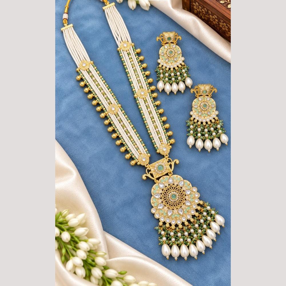 Tanish Art Jewellery Polki Kundan And Pearl Long  Necklace Set