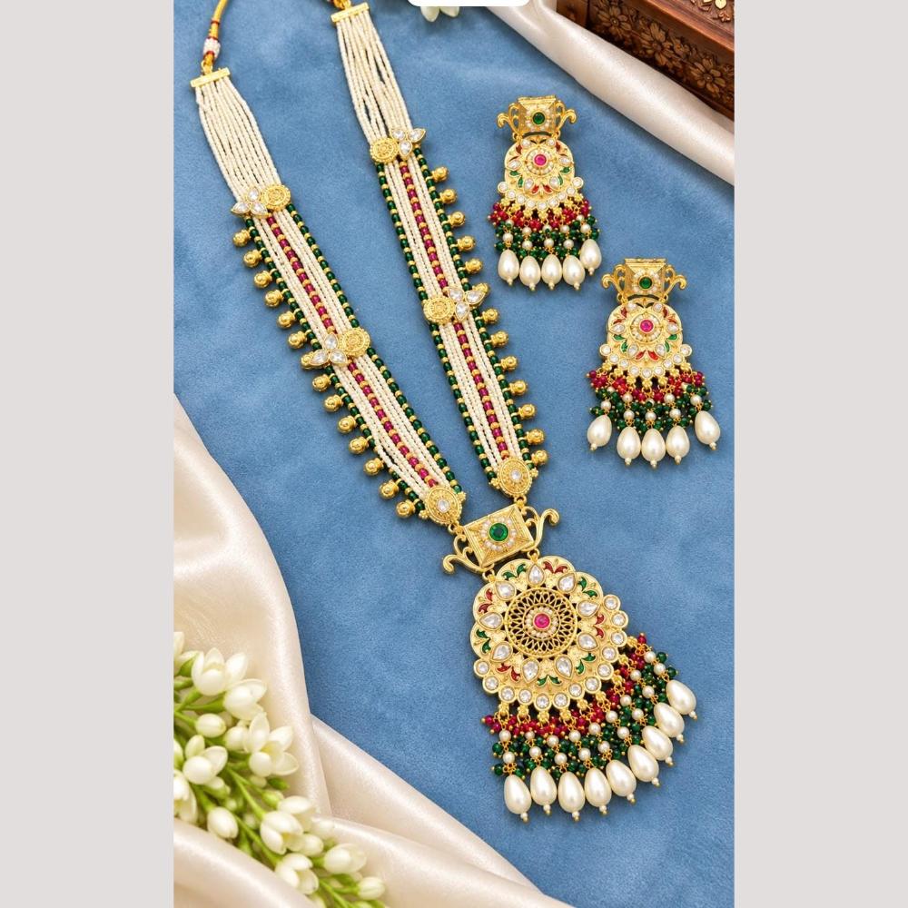 Tanish Art Jewellery Polki Kundan And Pearl Long  Necklace Set