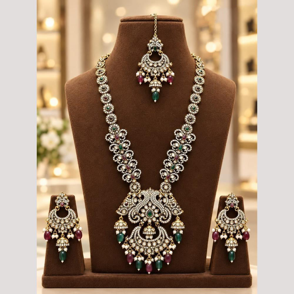 Tanish Art Jewellery American Diamond And Beads Long Necklace Set