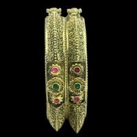 Amity Arts Antique Gold Plated Pota Stone Bangle (2 Piece)