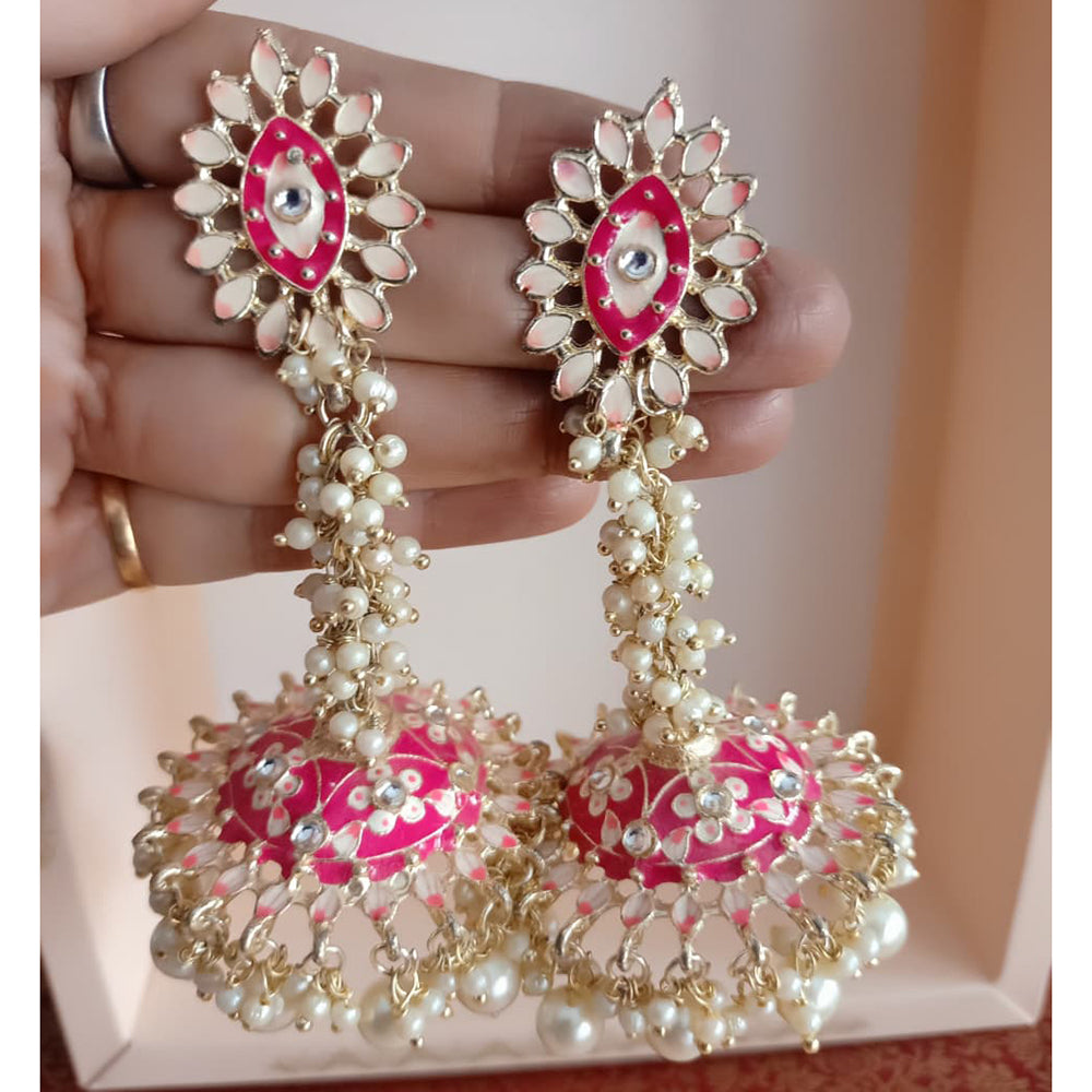 ZF Collection Traditional Kundan And Pearl Meenakari Designer Jhumki Earrings