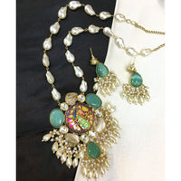 ZF Collection Pota Stone And Mother of Pearl Designer Long Necklace Set