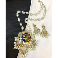 ZF Collection Pota Stone And Mother of Pearl Designer Long Necklace Set
