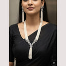 ZF Collection Glamorous American Diamond And Pearl Long Necklace Set