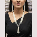 ZF Collection Glamorous American Diamond And Pearl Long Necklace Set