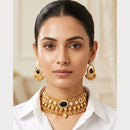 ZF Collection Elegant Pota Stone And Pearl Choker Necklace Set 
