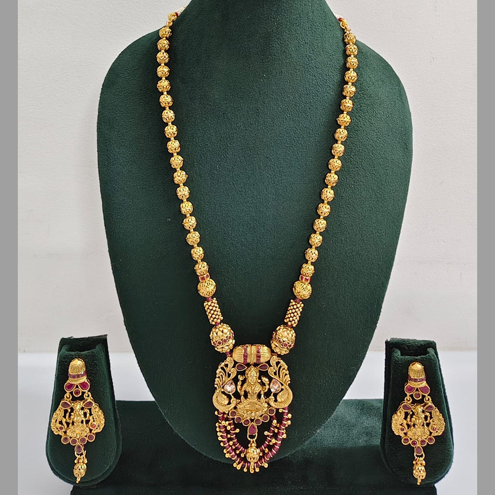 ZF Collection Traditional Pota Stone And Beads Temple Long Necklace Set 