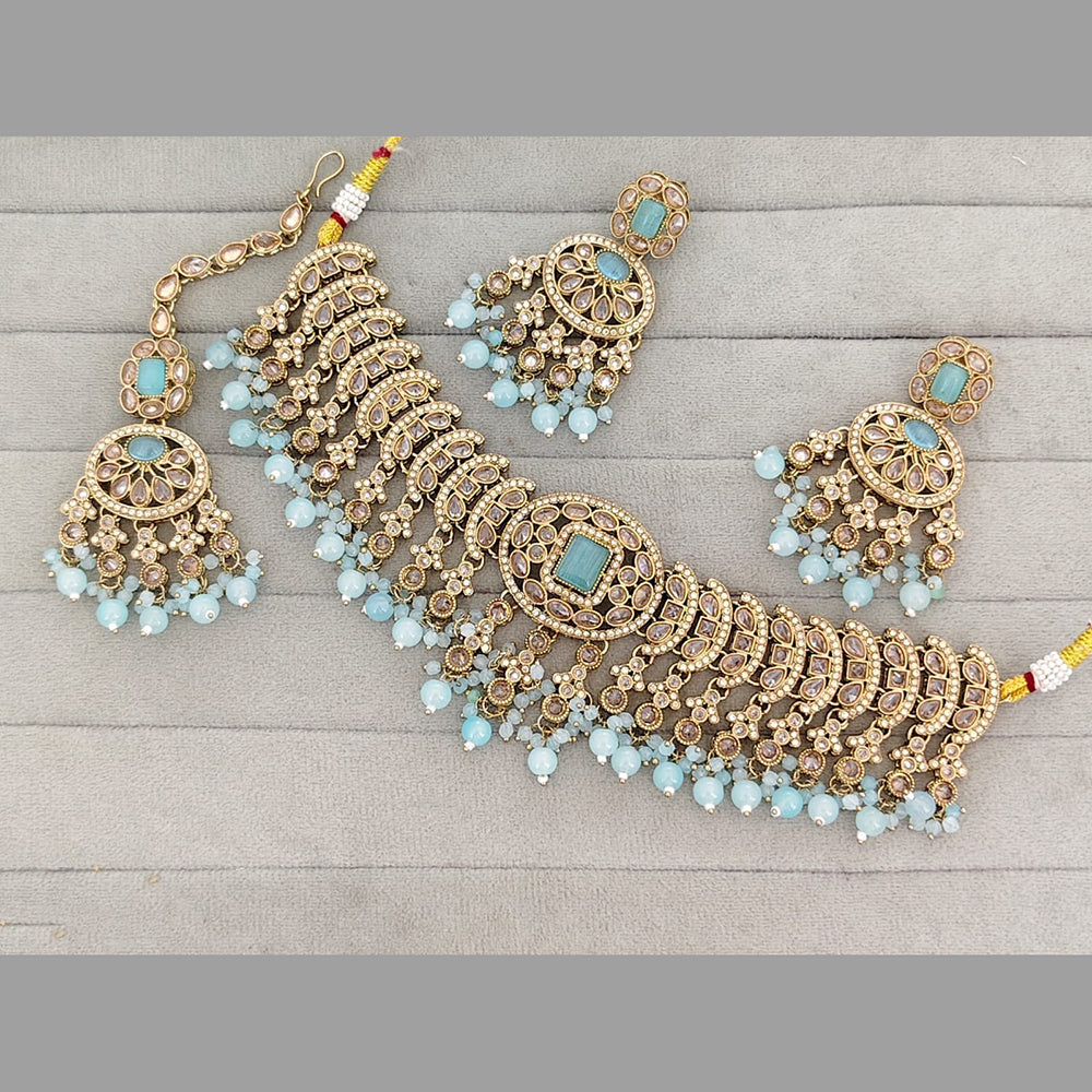 ZF Collection Stylish Crystal Stone And Beads Choker Necklace Set