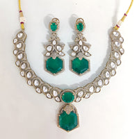 ZF Collection Festive Wear Polki Kundan Stone Necklace Set 