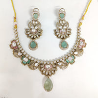 ZF Collection Festive Wear Polki Kundan Stone Necklace Set 