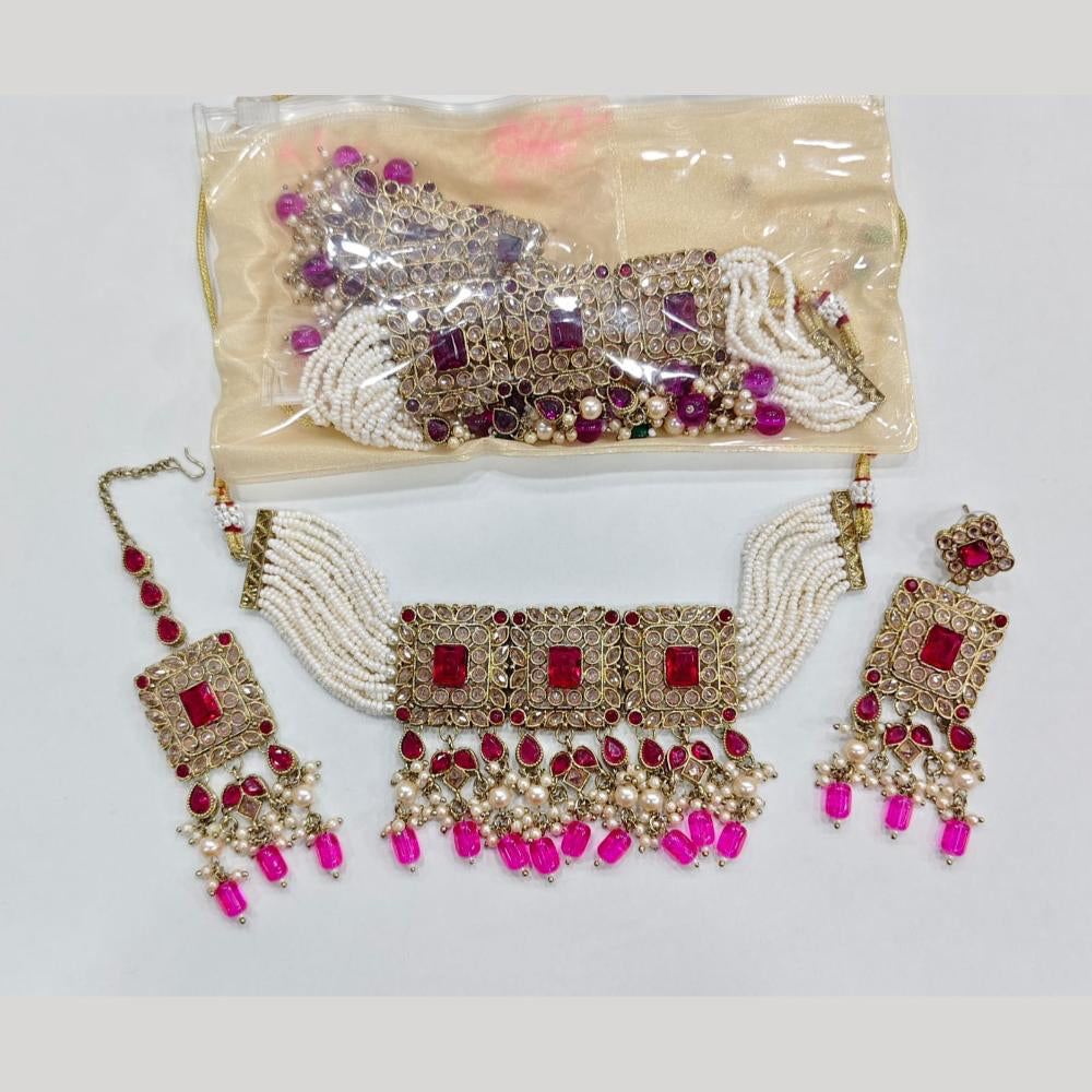 ZF Collection Glamorous Crystal Stone And Beads Choker Necklace Set 