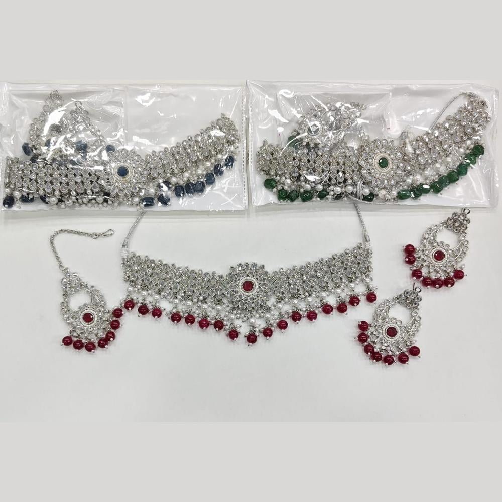 ZF Collection Glamorous Crystal Stone And Beads Choker Necklace Set 