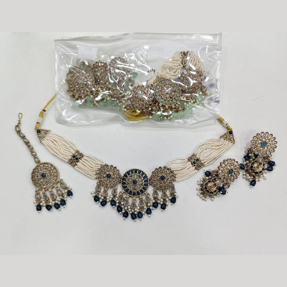 ZF Collection Glamorous Crystal Stone And Beads Choker Necklace Set 