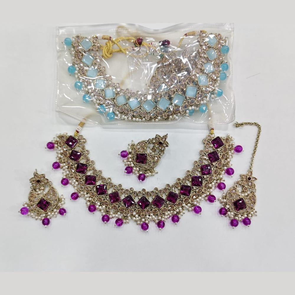 ZF Collection Glamorous Crystal Stone And Beads Necklace Set 