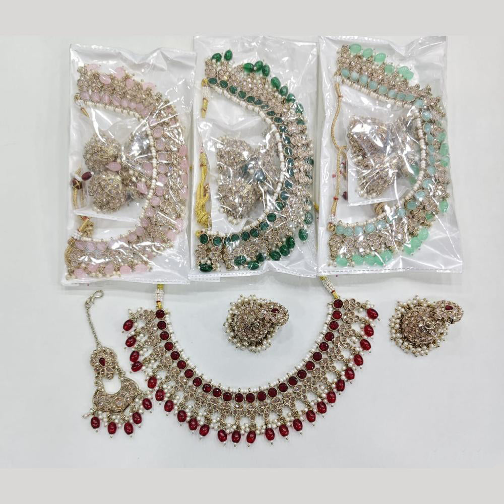ZF Collection Glamorous Crystal Stone And Beads Necklace Set 