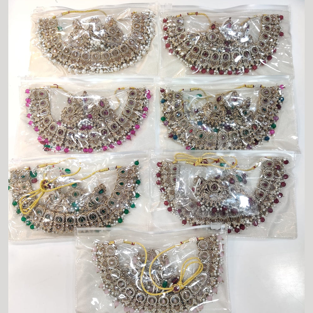 ZF Collection Glamorous Crystal Stone And Pearl Necklace Set