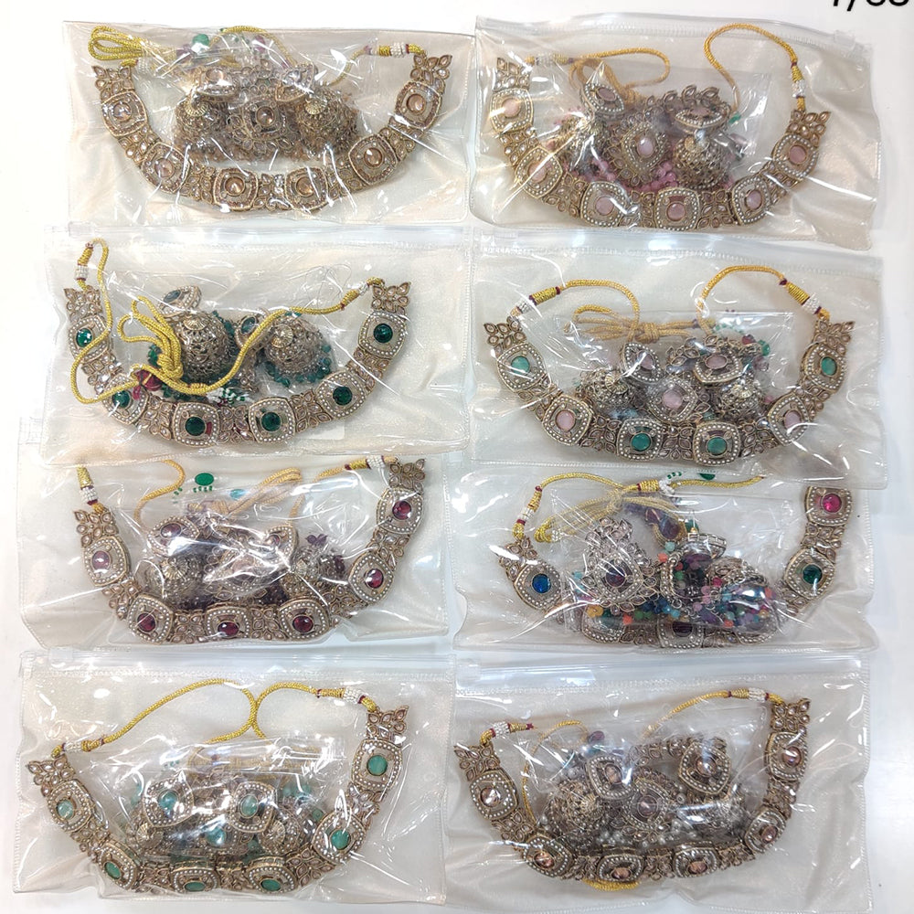 ZF Collection Glamorous Crystal Stone And Pearl Necklace Set