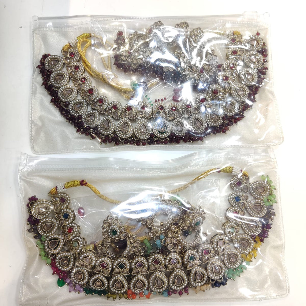 ZF Collection Glamorous Crystal Stone And Pearl Necklace Set