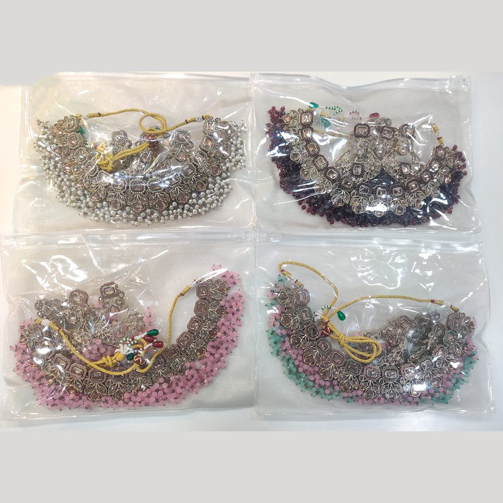 ZF Collection Glamorous Crystal Stone And Pearl Necklace Set