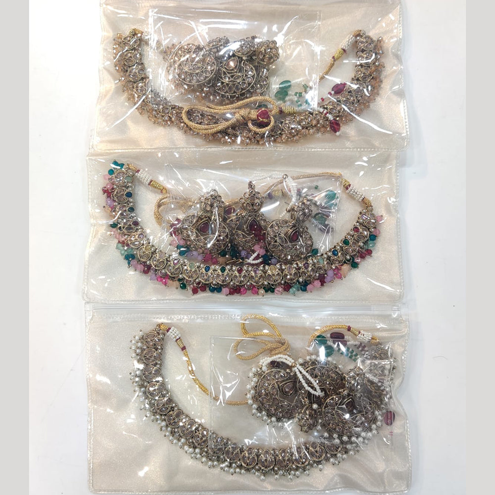 ZF Collection Glamorous Crystal Stone And Pearl Necklace Set