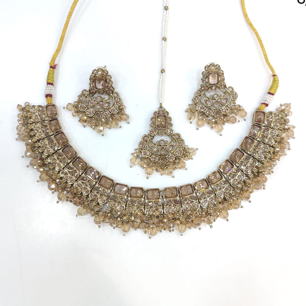 ZF Collection Glamorous Crystal Stone And Pearl Necklace Set