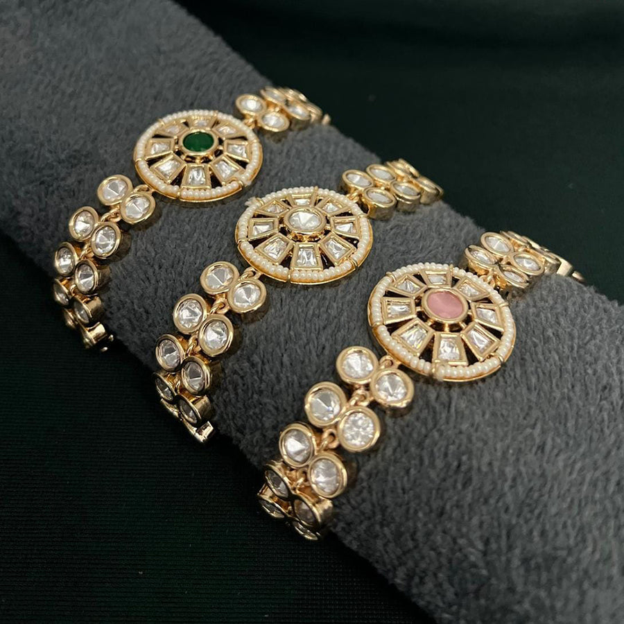 ZF Collection Designer Polki Kundan Stone And Pearl Bracelet