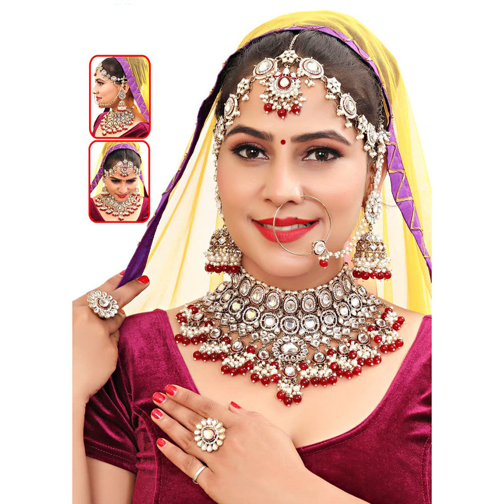 Shri Dwarkadhish Art Kundan Stone And Beads Semi Bridal Necklace Set