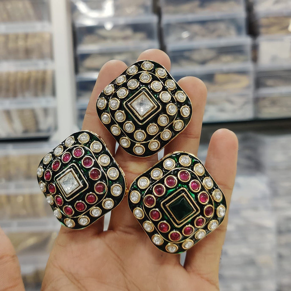 Ridhi Art Jewellery Traditional Pota Stone Meenakari Finger Ring