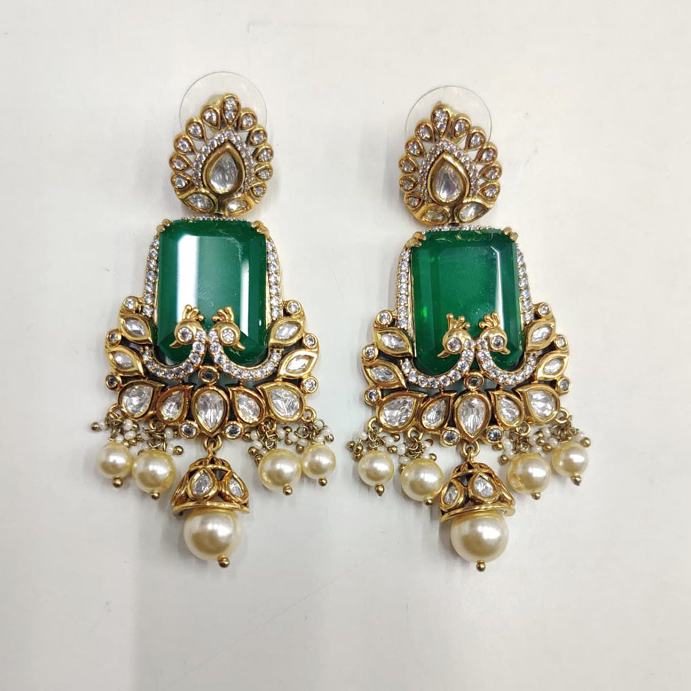 Ridhi Art Jewellery Pota Stone And Pearl Designer Dangler Earrings