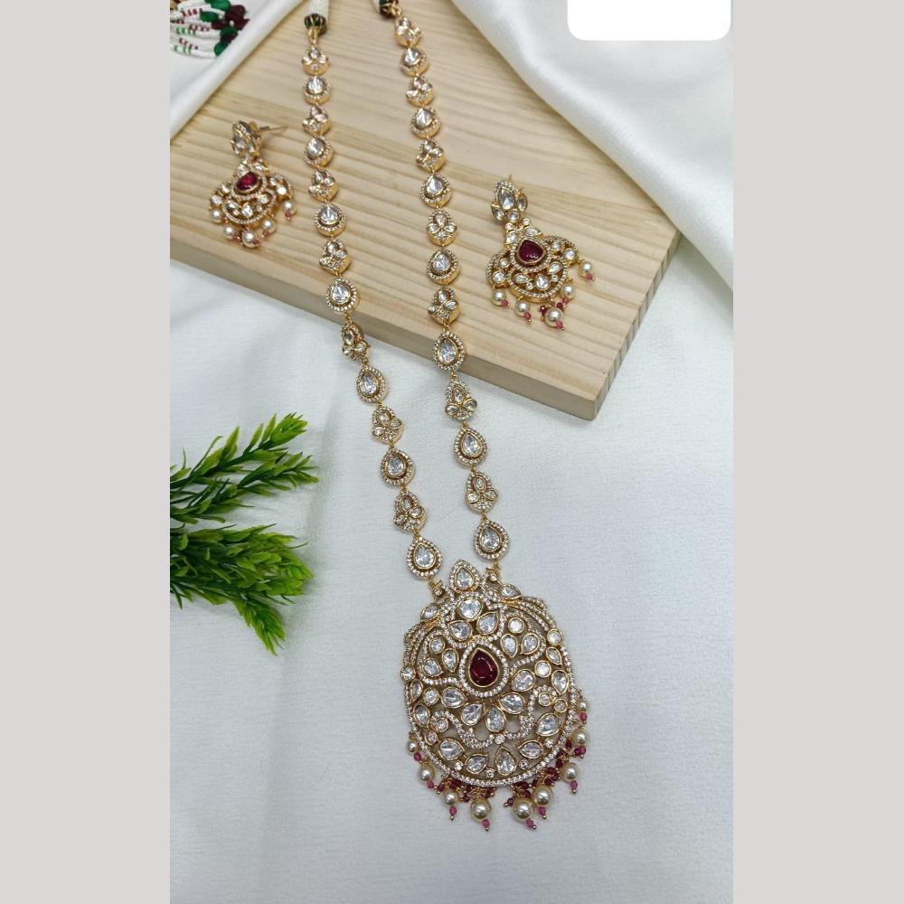 Ridhi Art Jewellery Regal Polki Kundan Stone And Pearl Designer Long Necklace Set