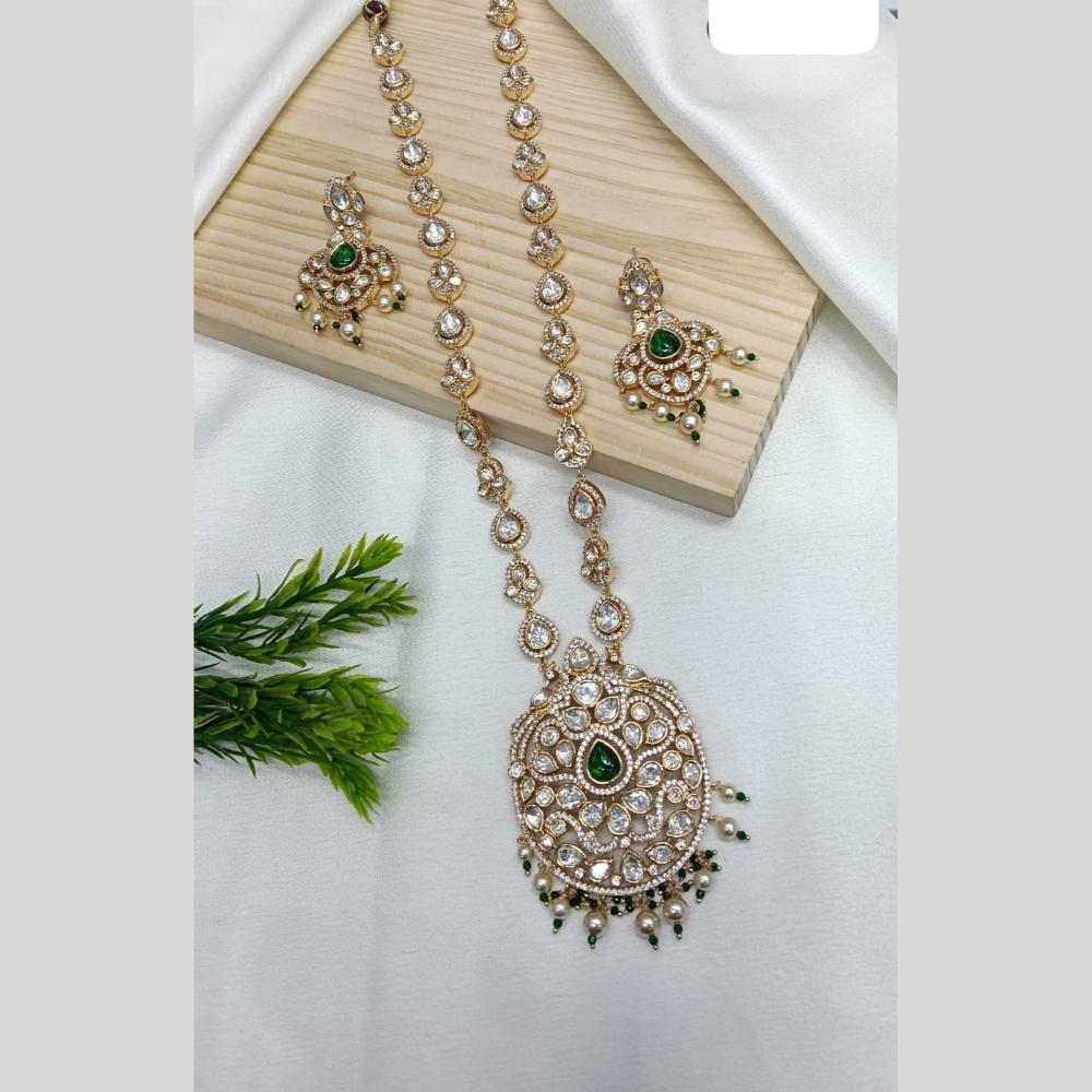 Ridhi Art Jewellery Regal Polki Kundan Stone And Pearl Designer Long Necklace Set