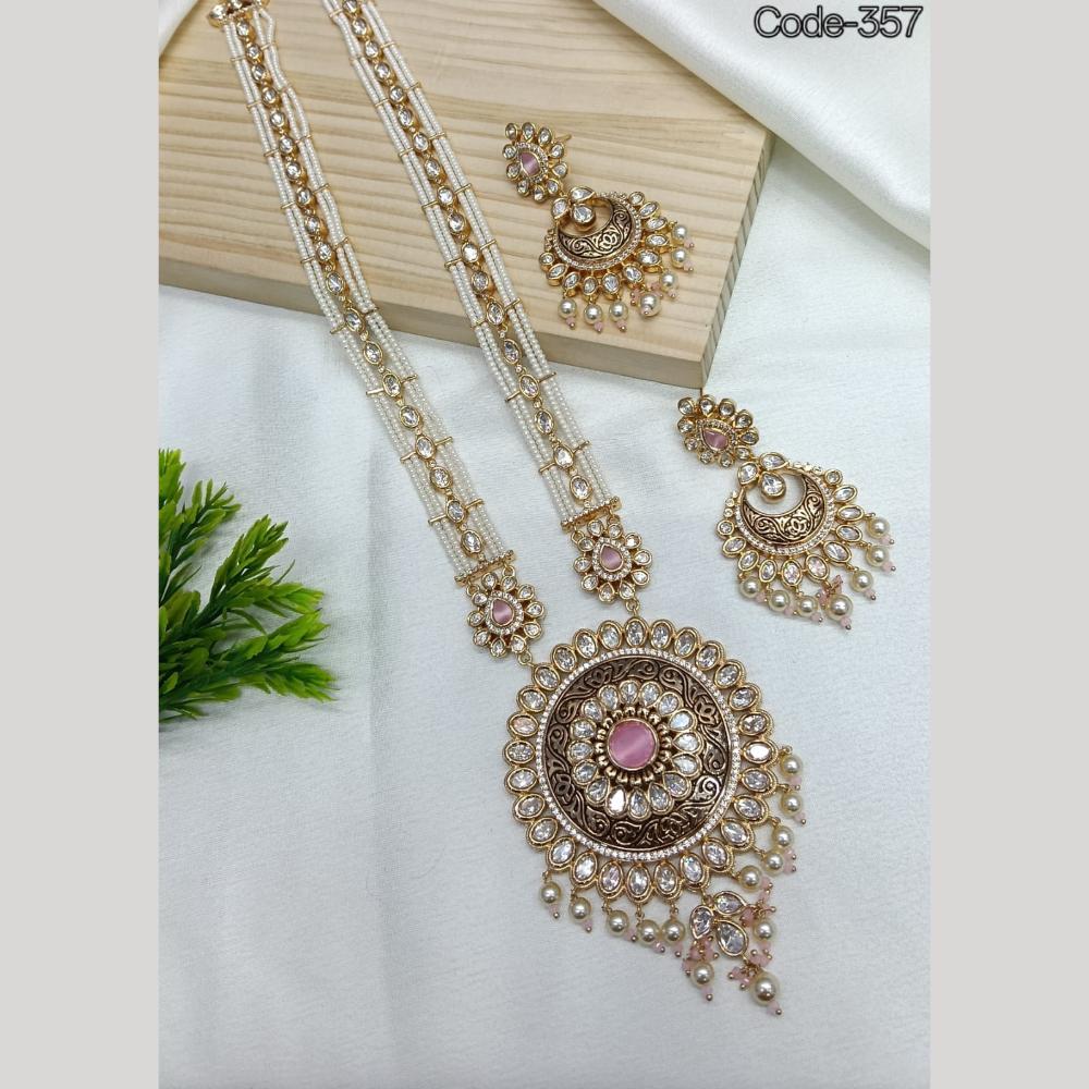 Ridhi Art Jewellery Regal Polki Kundan Stone And Pearl Designer Long Necklace Set