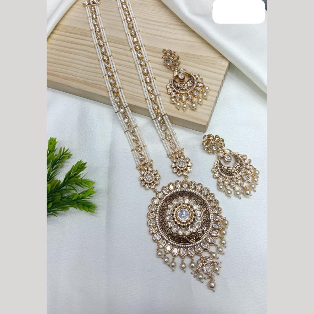 Ridhi Art Jewellery Regal Polki Kundan Stone And Pearl Designer Long Necklace Set